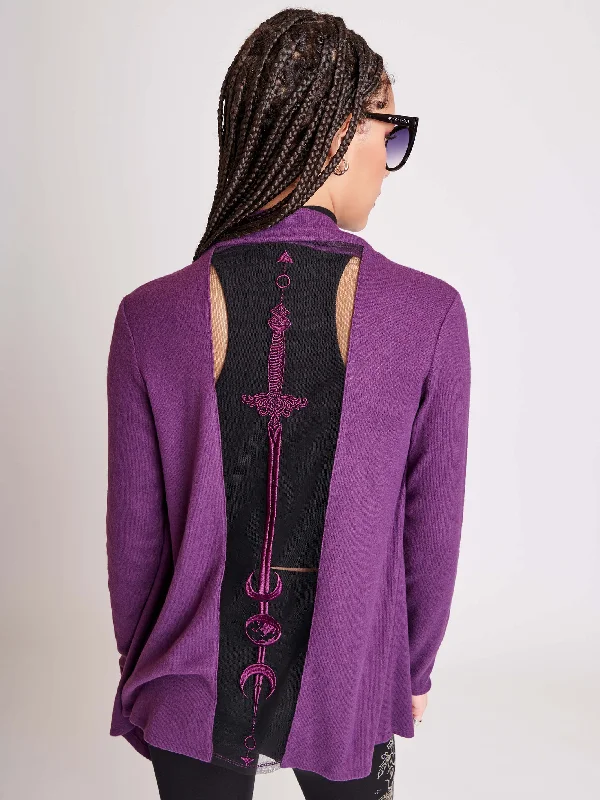 plus size women cardigan for comfortable layeringPurple Dagger Cardigan