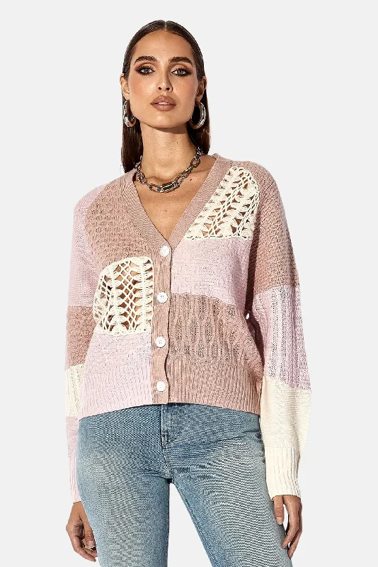 boyfriend style women cardigan for a relaxed fitPatchwork Cardigan Desert Rose Pink Multi boyfriend style women cardigan for a relaxed fitPatchwork Cardigan Desert Rose Pink Multi