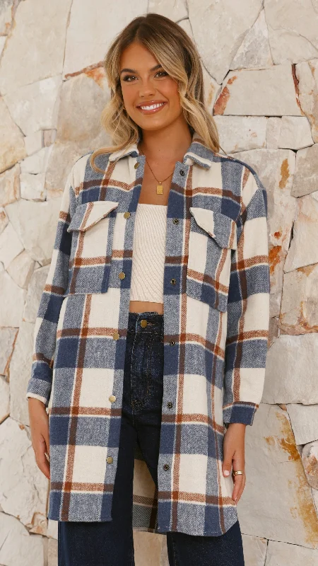 machine washable women cardigan for easy careSaskia Jacket - Navy/Cream Check