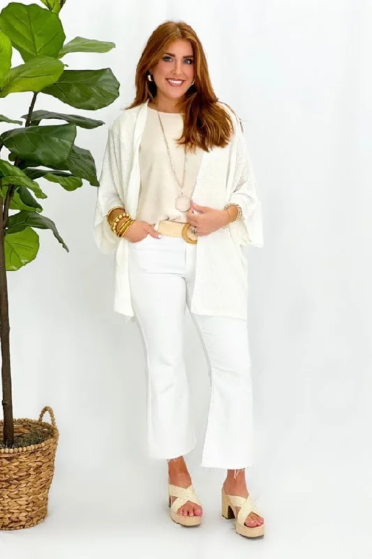 lightweight women cardigan for spring and fallWhite Dolman Short Sleeve Cardigan