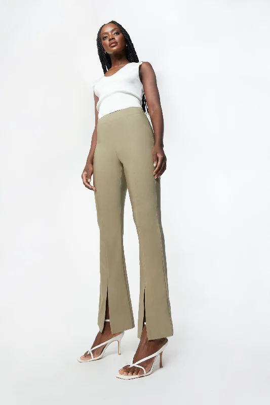 ribbed women cardigan with a classic textureSPLIT HEM PANT