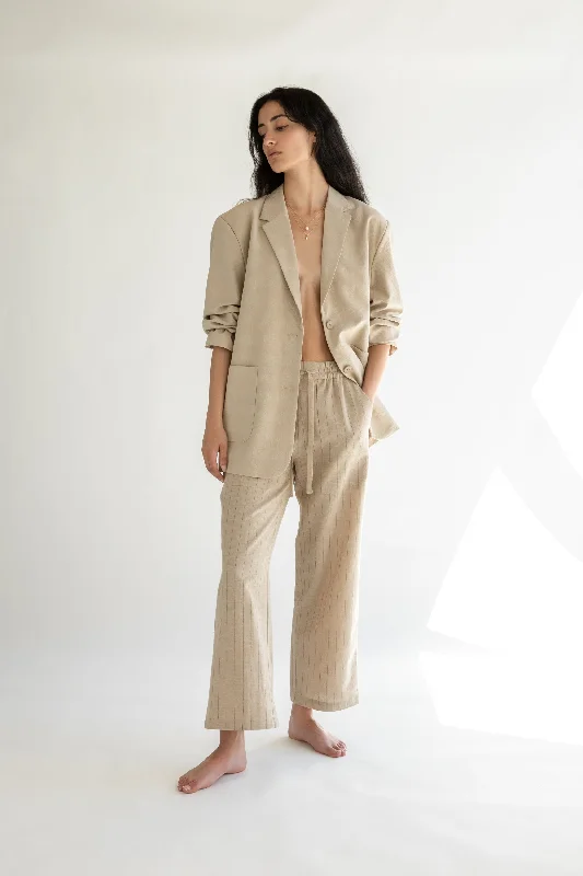 sequin embellished women cardigan for special occasionsSTRIPED LINEN TROUSER