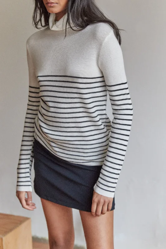 cropped women cardigan to pair with high - waisted jeansSTRIPED TURTLENECK TOP