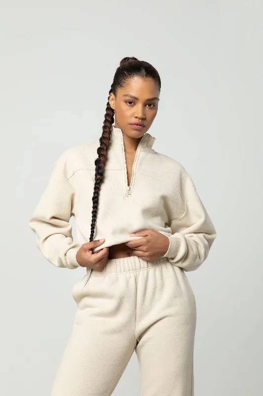 boyfriend style women cardigan for a relaxed fitHALF ZIP PULLOVER