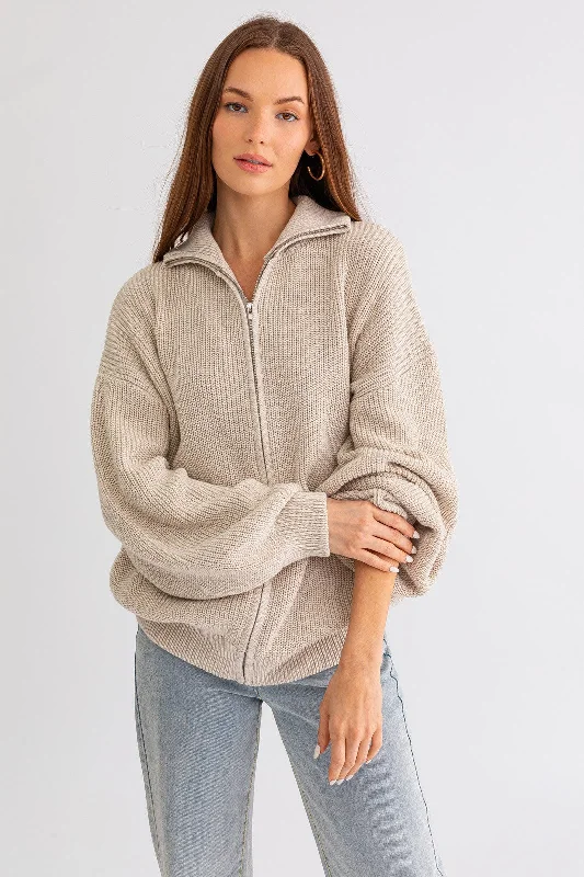 organic cotton women cardigan for an eco - friendly choiceTaupe Oversized Zip Up Cardigan organic cotton women cardigan for an eco - friendly choiceTaupe Oversized Zip Up Cardigan