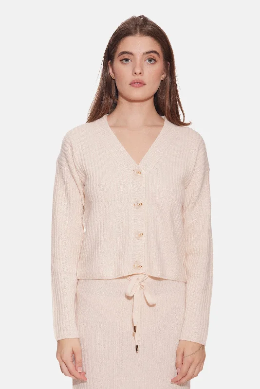 hand knitted women cardigan with artisanal charmBeatrice Ribbed Cardigan Ricotta