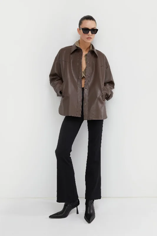 oversized women cardigan for a trendy and cozy lookVEGAN LEATHER SHACKET