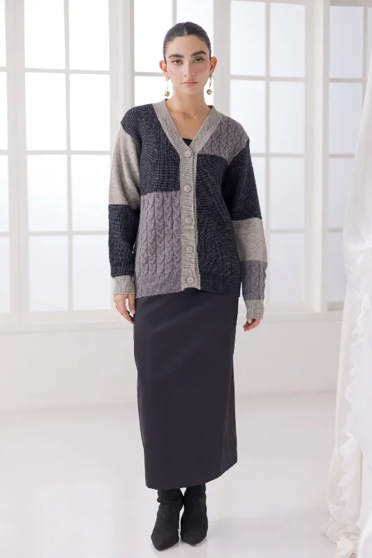 maternity women cardigan for expecting momsBLACK-V-NECK FULL SLEEVES CARDIGAN SWEATER (24X-005-66)