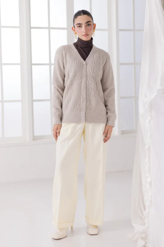 lightweight women cardigan for spring and fallBEIGE-V-NECK FULL SLEEVES CARDIGAN SWEATER (24X-015-66)