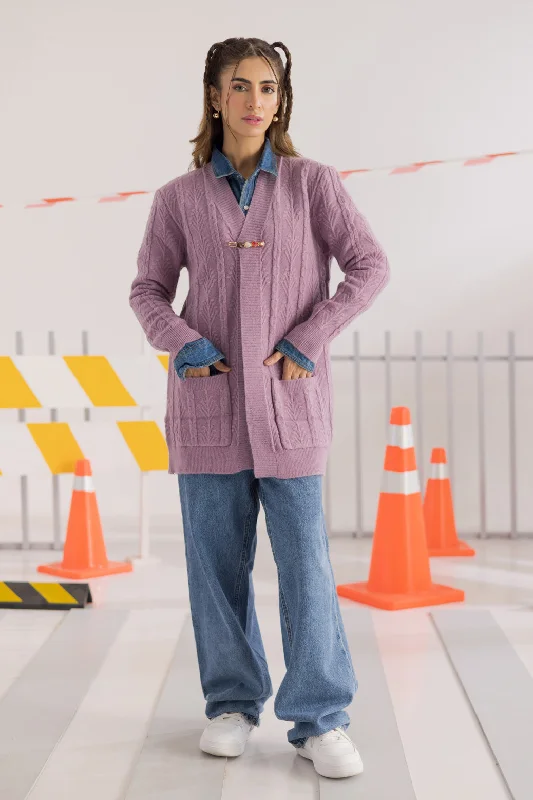 button down women cardigan with vintage buttonsGRAPE-FRONT OPEN FULL SLEEVES CARDIGAN W-POCKET SWEATER (24X-067-66)