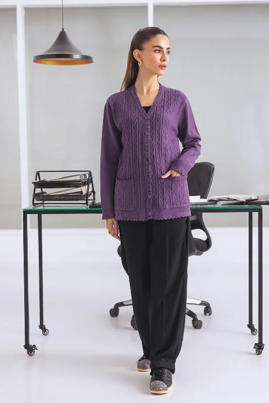 ribbed women cardigan with a classic textureMAUVE-FULL SLEEVES V-NECK CARDIGAN SWEATER (24X-153-66) ribbed women cardigan with a classic textureMAUVE-FULL SLEEVES V-NECK CARDIGAN SWEATER (24X-153-66)