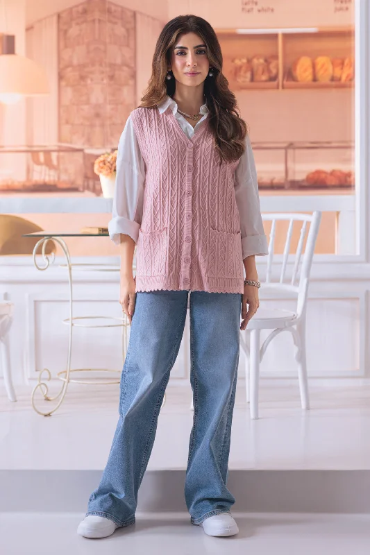 cropped women cardigan to pair with high - waisted jeansPINK-SANDO V-NECK CARDIGAN SWEATER (24X-154-66) cropped women cardigan to pair with high - waisted jeansPINK-SANDO V-NECK CARDIGAN SWEATER (24X-154-66)