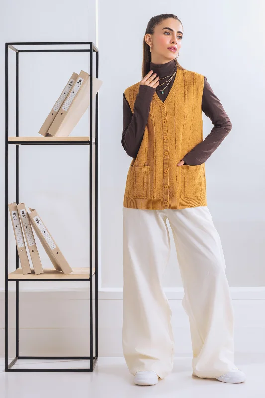 cable knit women cardigan with intricate patternsMUSTARD-SANDO V-NECK CARDIGAN SWEATER (24X-156-66) cable knit women cardigan with intricate patternsMUSTARD-SANDO V-NECK CARDIGAN SWEATER (24X-156-66)