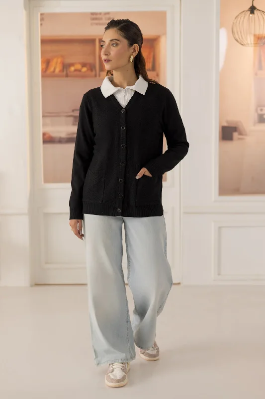 v neck women cardigan to elongate the necklineBLACK-FULL SLEEVES V-NECK CARDIGAN SWEATER (24X-157-66) v neck women cardigan to elongate the necklineBLACK-FULL SLEEVES V-NECK CARDIGAN SWEATER (24X-157-66)