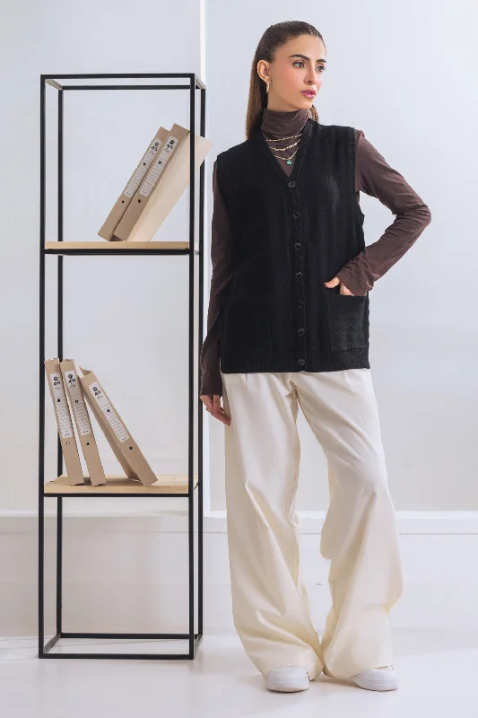 lightweight women cardigan for spring and fallBLACK-SANDO V-NECK CARDIGAN SWEATER (24X-158-66) lightweight women cardigan for spring and fallBLACK-SANDO V-NECK CARDIGAN SWEATER (24X-158-66)