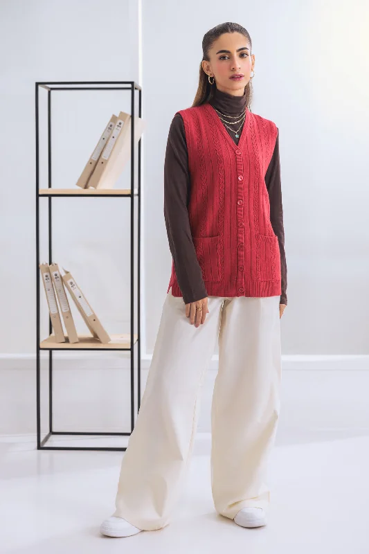 ribbed women cardigan with a classic textureMAROON-SANDO V-NECK-CARDIGAN SWEATER (24X-164-66) ribbed women cardigan with a classic textureMAROON-SANDO V-NECK-CARDIGAN SWEATER (24X-164-66)
