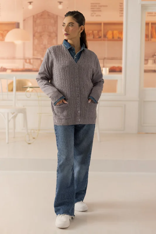cropped women cardigan to pair with high - waisted jeansGREY-FULL SLEEVE V-NECK-CARDIGAN SWEATER (24X-165-66) cropped women cardigan to pair with high - waisted jeansGREY-FULL SLEEVE V-NECK-CARDIGAN SWEATER (24X-165-66)