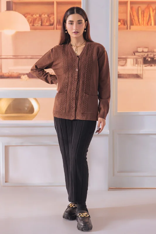 button down women cardigan with vintage buttonsBROWN-FULL SLEEVES V-NECK CARDIGAN SWEATER (24X-175-66) button down women cardigan with vintage buttonsBROWN-FULL SLEEVES V-NECK CARDIGAN SWEATER (24X-175-66)