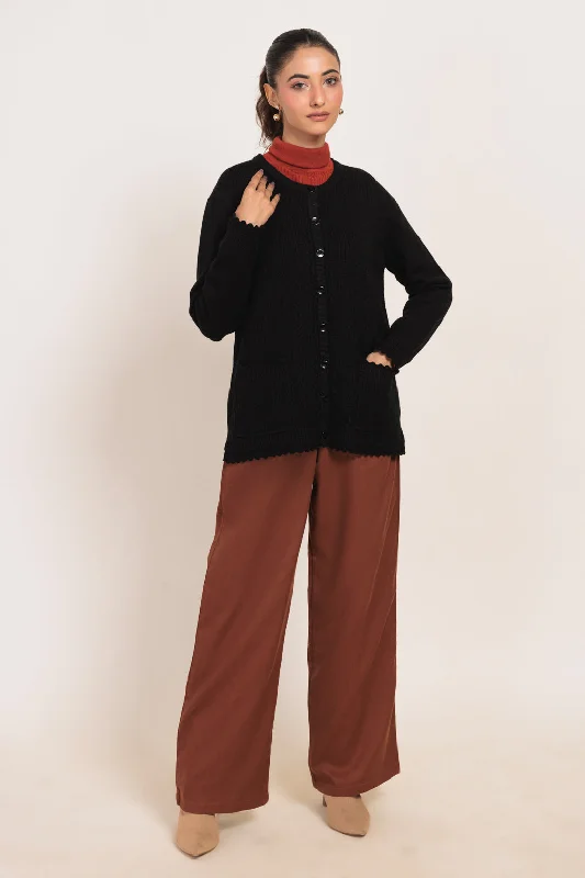 machine washable women cardigan for easy careBLACK-ROUND-NECK FULL SLEEVES CARDIGAN SWEATER (24X-179-66) machine washable women cardigan for easy careBLACK-ROUND-NECK FULL SLEEVES CARDIGAN SWEATER (24X-179-66)