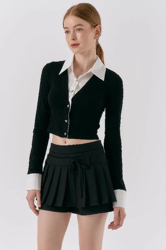 Women's Turtleneck Cashmere - Blend Sweater in Charcoal for a Sophisticated Winter EnsembleAlba Layered Effect Knitted Top