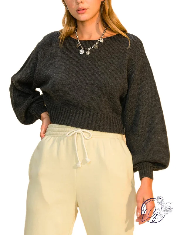Plus Size Women's Embroidered Floral Patterned Sweater in White for a Spring - Inspired LookALL TO MYSELF LONG PUFF-SLEEVE CROPPED SWEATER