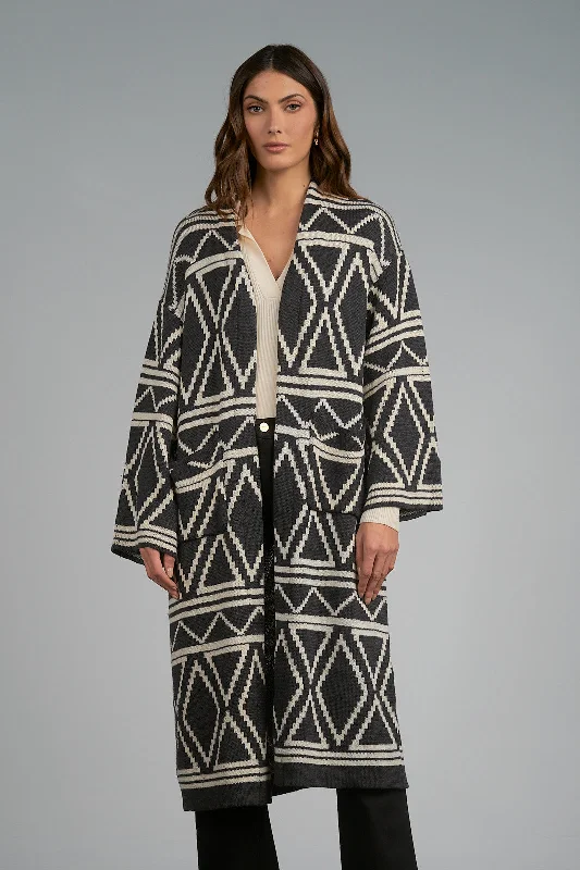 hand knitted women cardigan with artisanal charmAztec Long Cardigan