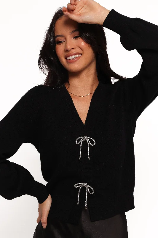 plus size women cardigan for comfortable layeringBrayley Long Puff Sleeve Ribbon Trim Cardigan - Black plus size women cardigan for comfortable layeringBrayley Long Puff Sleeve Ribbon Trim Cardigan - Black