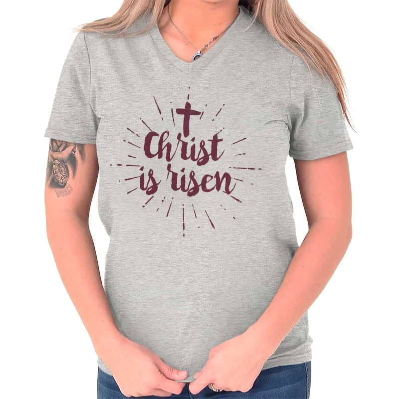 Embroidered Women T Shirt with Intricate DetailsChrist Risen V-Neck T Shirt
