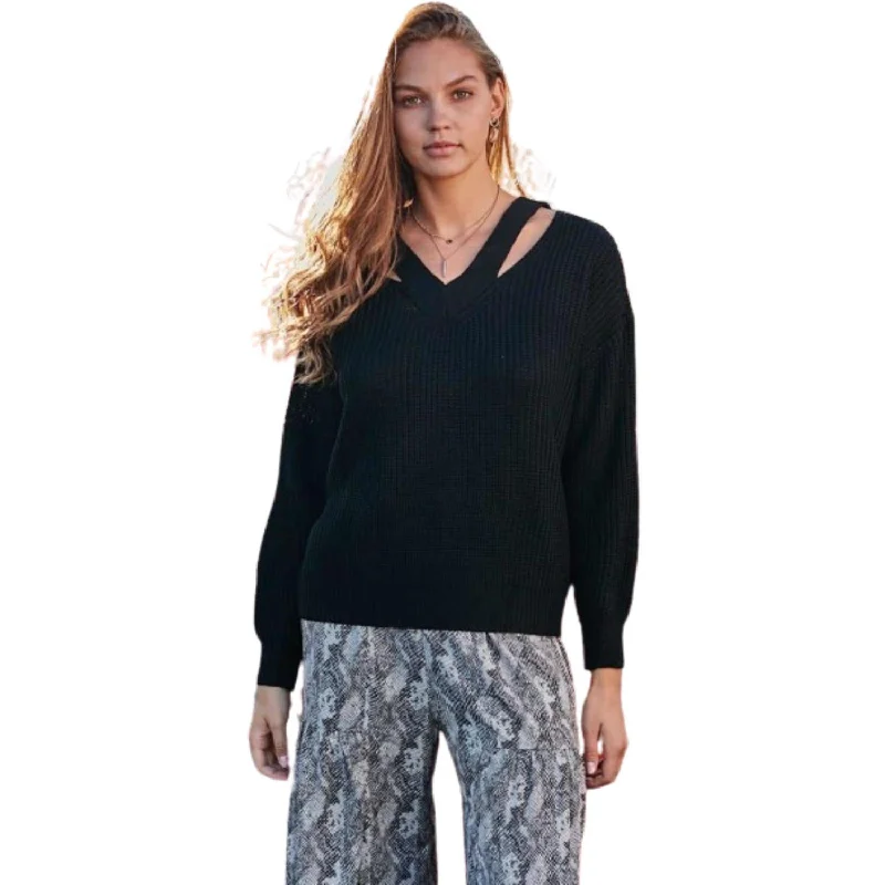 Plus Size Women's Off - Shoulder Ruffled Hem Sweater in Pink for a Feminine and Flirty LookCut Out V Neck Sweater Plus Size Women's Off - Shoulder Ruffled Hem Sweater in Pink for a Feminine and Flirty LookCut Out V Neck Sweater
