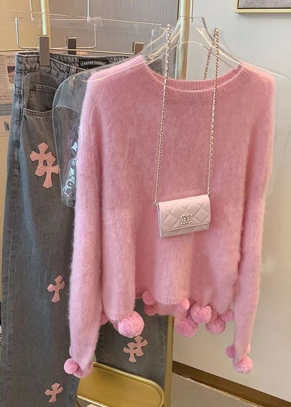 Plus Size Women's Open - Front Cardigan Sweater in Burgundy with Buttons for a Stylish LayerCute Pink O-Neck Fuzzy Ball Decorated Warm Cotton Knit Sweaters Long Sleeve Plus Size Women's Open - Front Cardigan Sweater in Burgundy with Buttons for a Stylish LayerCute Pink O-Neck Fuzzy Ball Decorated Warm Cotton Knit Sweaters Long Sleeve