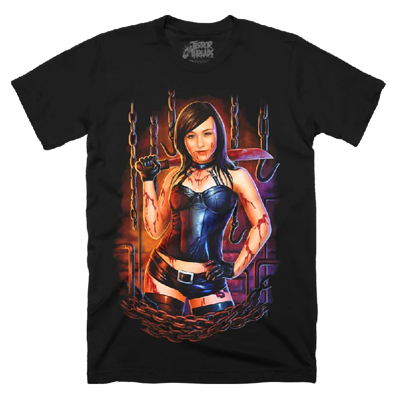 Sequined Women T Shirt for a Sparkly Night OutDanielle Harris Leather and Chains T-Shirt Sequined Women T Shirt for a Sparkly Night OutDanielle Harris Leather and Chains T-Shirt