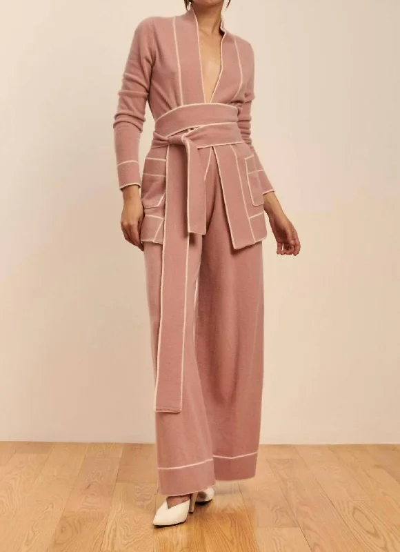 sequin embellished women cardigan for special occasionsDiableret Belted Cashmere Cardigan In Dusty Pink/cream sequin embellished women cardigan for special occasionsDiableret Belted Cashmere Cardigan In Dusty Pink/cream