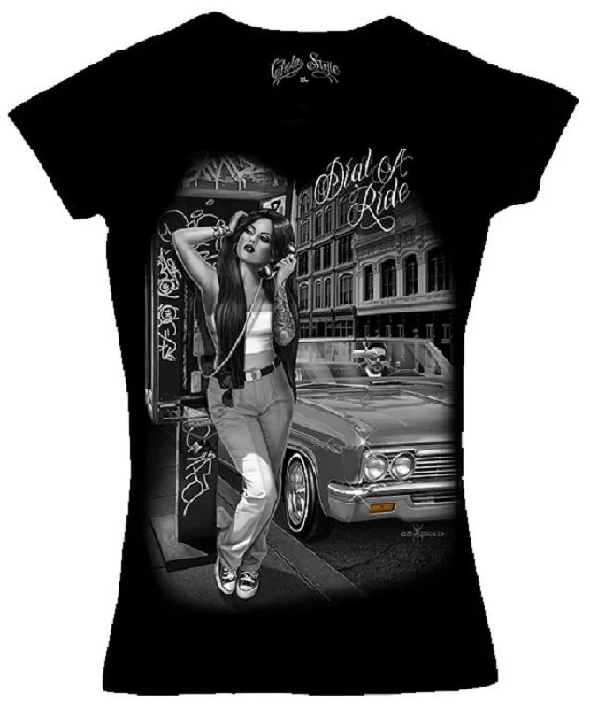 Embroidered Women T Shirt with Intricate DetailsDIAL A RIDE V-Neck