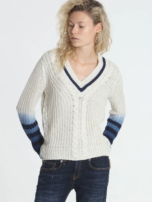 Plus Size Women's Sequined Sweaters for Special OccasionsDip Dyed Vee - Ecru