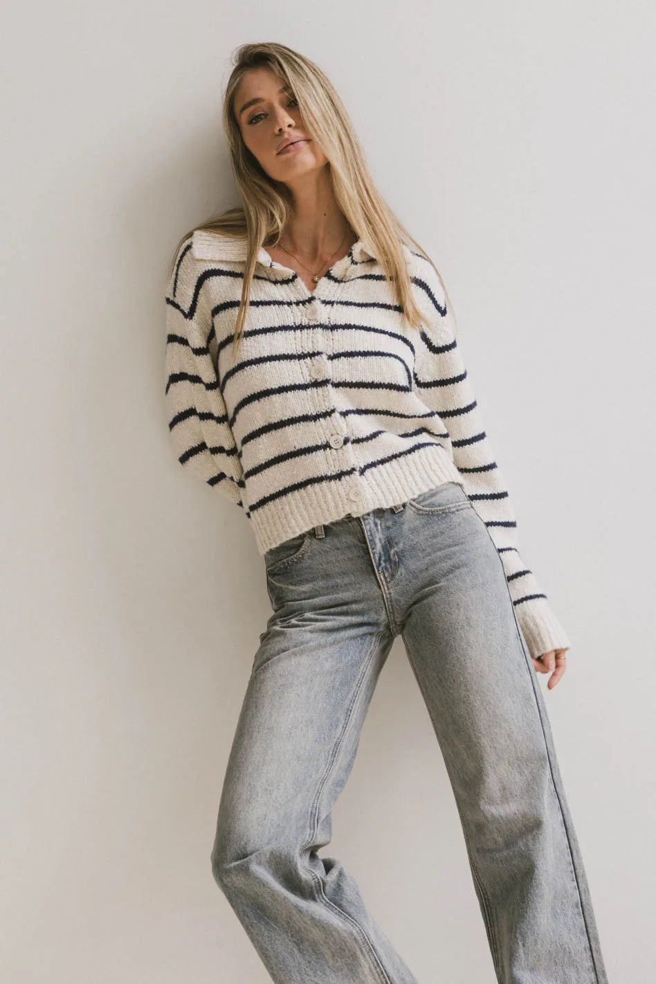 maternity women cardigan for expecting momsDolly Striped Knit Cardigan in Navy
