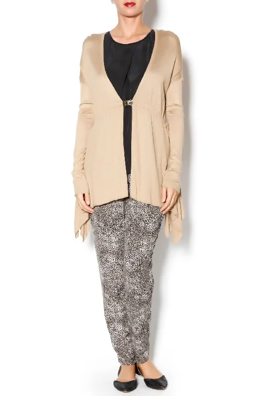 Women's Cropped Cable - Knit Merino Wool Sweater in Beige for a Trendy Fall OutfitDrawstring Tie Cardi In Heather Toffee Women's Cropped Cable - Knit Merino Wool Sweater in Beige for a Trendy Fall OutfitDrawstring Tie Cardi In Heather Toffee