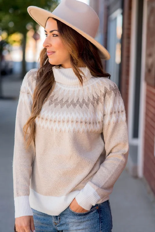 Women's Sequined Trimmed Sweater in Gold for a Glamorous Party LookFair Isle Cowl Neck Sweater