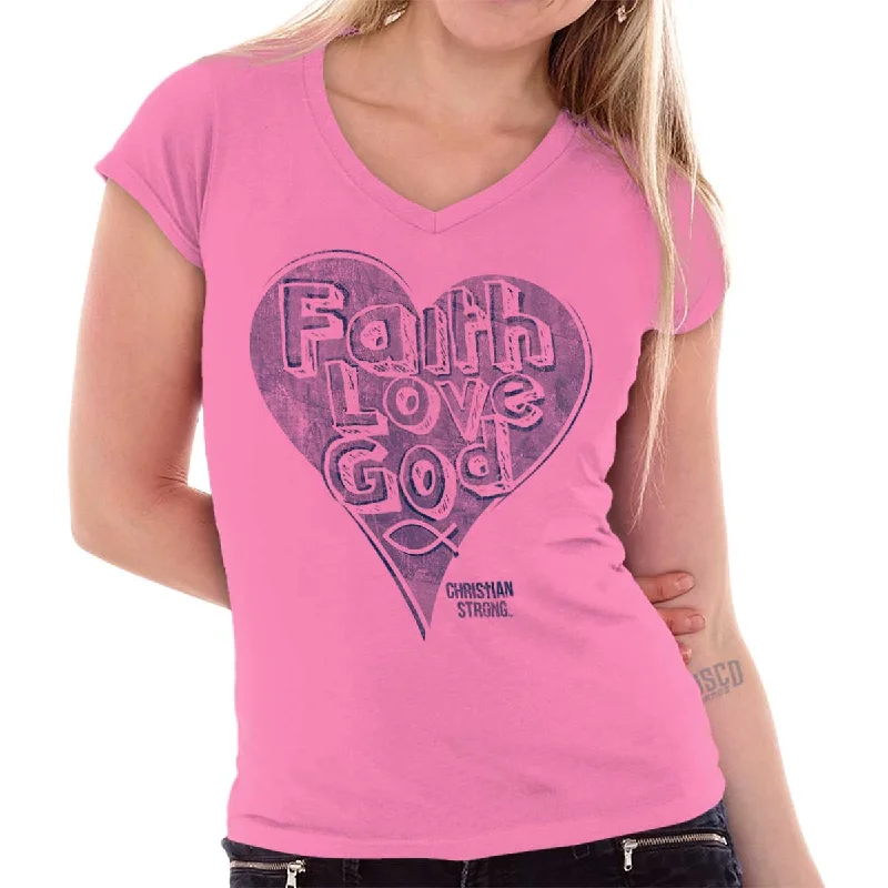 V - Neck Women T Shirt to Enhance the NecklineFaith Love God Junior Fit V-Neck T-Shirt V - Neck Women T Shirt to Enhance the NecklineFaith Love God Junior Fit V-Neck T-Shirt