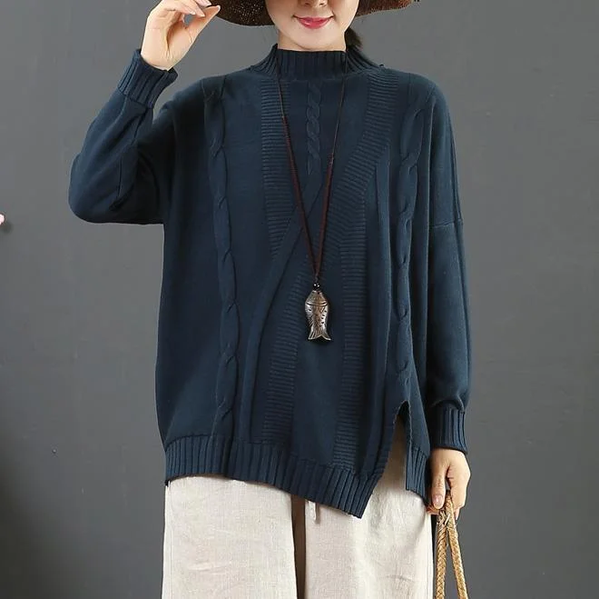 Plus Size Women's Fringe - Trimmed Sweater in Beige for a Boho - Inspired StyleFashion blue clothes For Women asymmetric hem Loose fitting half high neck sweaters Plus Size Women's Fringe - Trimmed Sweater in Beige for a Boho - Inspired StyleFashion blue clothes For Women asymmetric hem Loose fitting half high neck sweaters