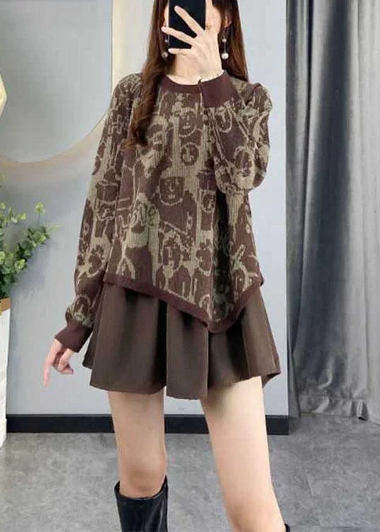 Plus Size Women's Embroidered Floral Patterned Sweater in White for a Spring - Inspired LookFashion Coffee asymmetrical design Patchwork Print Fall Knit sweaters Plus Size Women's Embroidered Floral Patterned Sweater in White for a Spring - Inspired LookFashion Coffee asymmetrical design Patchwork Print Fall Knit sweaters