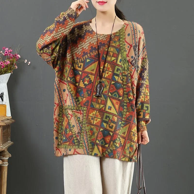 Women's Sequined Trimmed Sweater in Gold for a Glamorous Party LookFashion print four knit blouse wild Loose fitting o neck sweaters Women's Sequined Trimmed Sweater in Gold for a Glamorous Party LookFashion print four knit blouse wild Loose fitting o neck sweaters