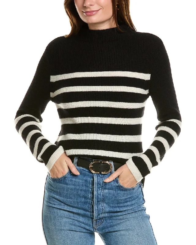 Women's Cable - Knit Sweater Dress in Brown for a Stylish and Comfortable One - Piece OptionForte Cashmere Stripe Funnel Neck Cashmere Sweater