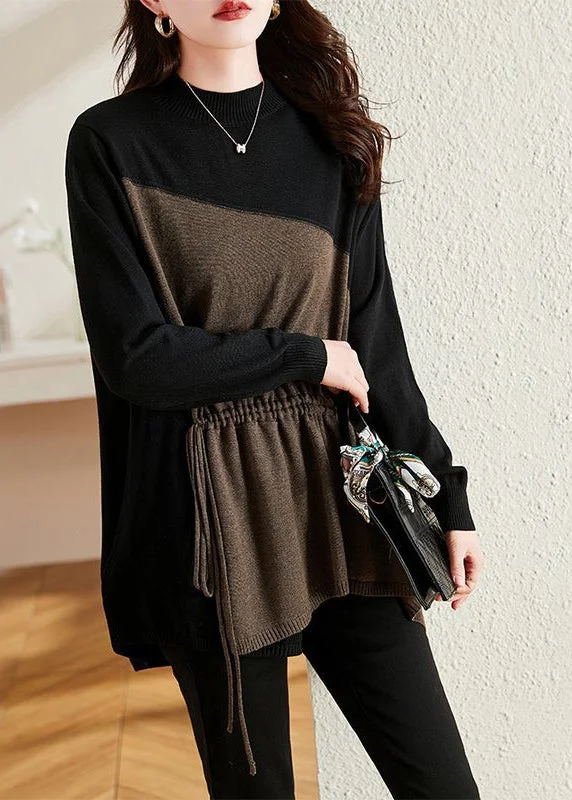 Women's Fair Isle Patterned Wool Sweater in Multicolor for a Traditional Holiday VibeFrench Black Asymmetrical Patchwork Drawstring Knit Sweaters Fall Women's Fair Isle Patterned Wool Sweater in Multicolor for a Traditional Holiday VibeFrench Black Asymmetrical Patchwork Drawstring Knit Sweaters Fall