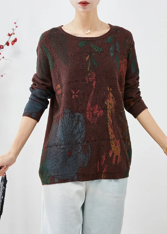 Women's Sheer Lace - Trimmed Sweater in Cream for a Delicate and Elegant AppearanceFrench Chocolate Oversized Animal Print Knit Sweaters Fall Women's Sheer Lace - Trimmed Sweater in Cream for a Delicate and Elegant AppearanceFrench Chocolate Oversized Animal Print Knit Sweaters Fall