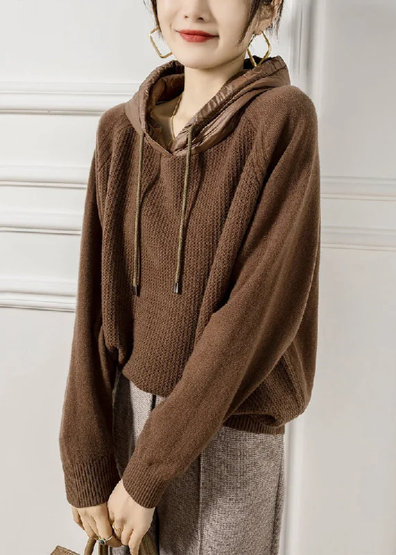 Oversized Chunky Knit Women's Cashmere Sweater in Ivory for a Cozy Winter LookFrench Coffee Hooded Patchwork Wool Knit Sweaters Fall Oversized Chunky Knit Women's Cashmere Sweater in Ivory for a Cozy Winter LookFrench Coffee Hooded Patchwork Wool Knit Sweaters Fall