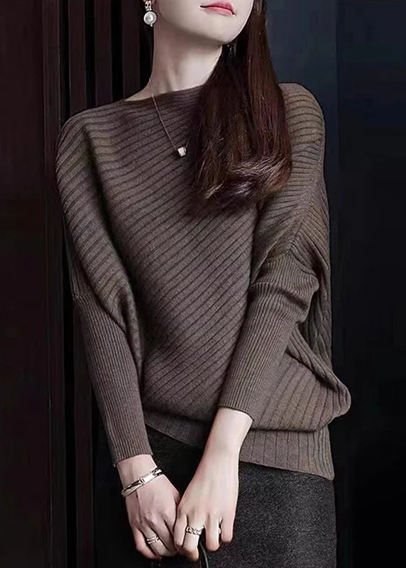 Women's Longline Boyfriend - Style Sweater in Gray for a Relaxed and Casual OutfitFrench Coffee Slash Neck Patchwork Knit Sweaters Batwing Sleeve Women's Longline Boyfriend - Style Sweater in Gray for a Relaxed and Casual OutfitFrench Coffee Slash Neck Patchwork Knit Sweaters Batwing Sleeve
