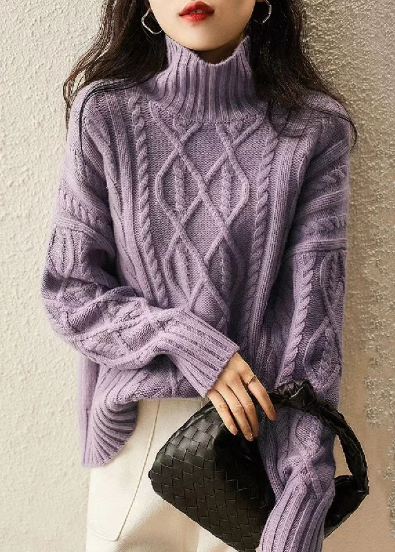 Women's Sequined Trimmed Sweater in Gold for a Glamorous Party LookFrench Purple Hign Neck Patchwork Woolen Cable Knit Sweaters Winter Women's Sequined Trimmed Sweater in Gold for a Glamorous Party LookFrench Purple Hign Neck Patchwork Woolen Cable Knit Sweaters Winter