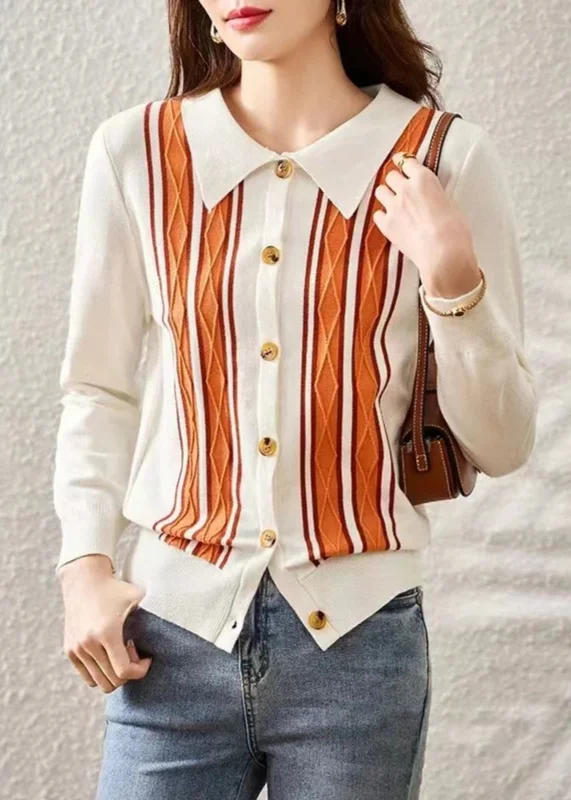 Women's Fair Isle Patterned Wool Sweater in Multicolor for a Traditional Holiday VibeFrench White Peter Pan Collar Striped Patchwork Knit Sweaters Fall Women's Fair Isle Patterned Wool Sweater in Multicolor for a Traditional Holiday VibeFrench White Peter Pan Collar Striped Patchwork Knit Sweaters Fall