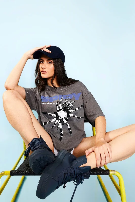 Plus Size Women T Shirt for a Comfortable and Flattering FitGrey Spidy Oversized T-Shirt Plus Size Women T Shirt for a Comfortable and Flattering FitGrey Spidy Oversized T-Shirt