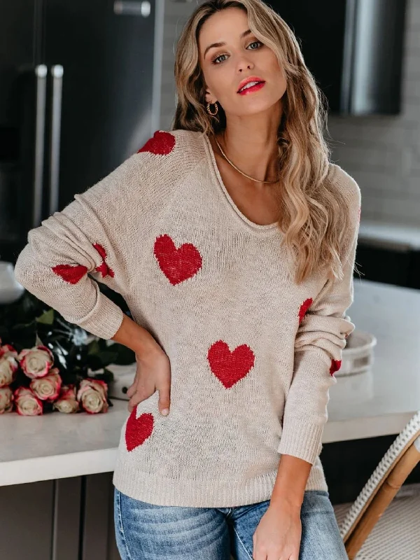 Women's Sequined Trimmed Sweater in Gold for a Glamorous Party LookHeart Scoop Neck Long Sleeve Sweater Women's Sequined Trimmed Sweater in Gold for a Glamorous Party LookHeart Scoop Neck Long Sleeve Sweater